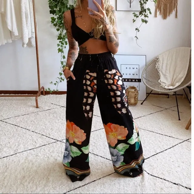 2 Pcs Suit Summer Tracksuit Sets Womens Outfits Boho Beach Style Print