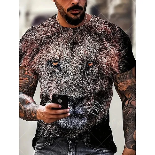 3D Lion King Graphic Tee - Versatile Summer Cotton Shirt
