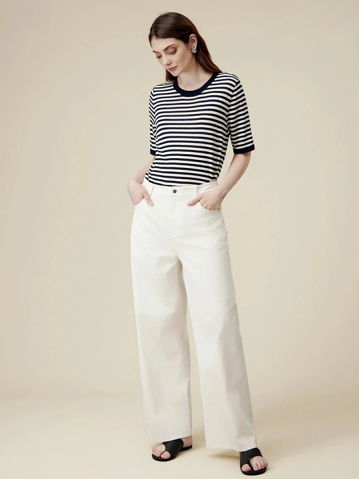 Amoretu 100% Lyocell Pinstripe Casual T-Shirt
