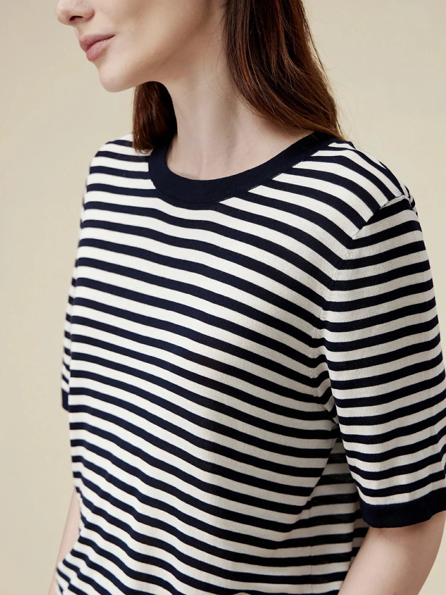 Amoretu 100% Lyocell Pinstripe Casual T-Shirt