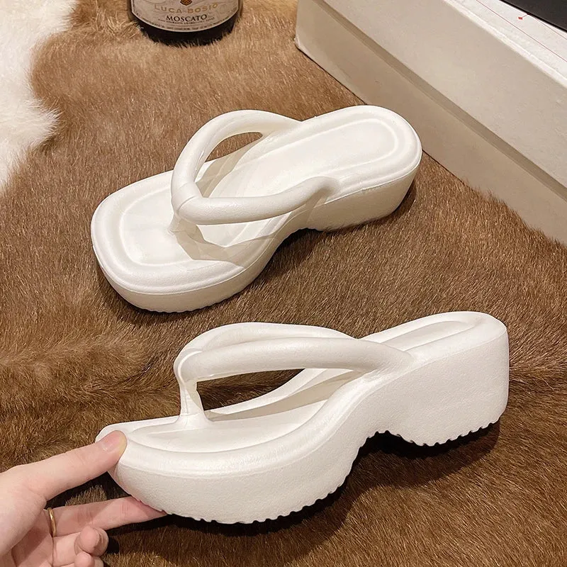 Amozae-Women's Chunky Platform Wedges Flip Flops 2024 Summer Clip Toe Thick Bottom Beach Sandals Woman Anti Slip Outdoor Slippers