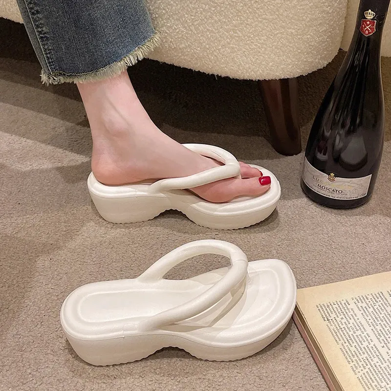 Amozae-Women's Chunky Platform Wedges Flip Flops 2024 Summer Clip Toe Thick Bottom Beach Sandals Woman Anti Slip Outdoor Slippers