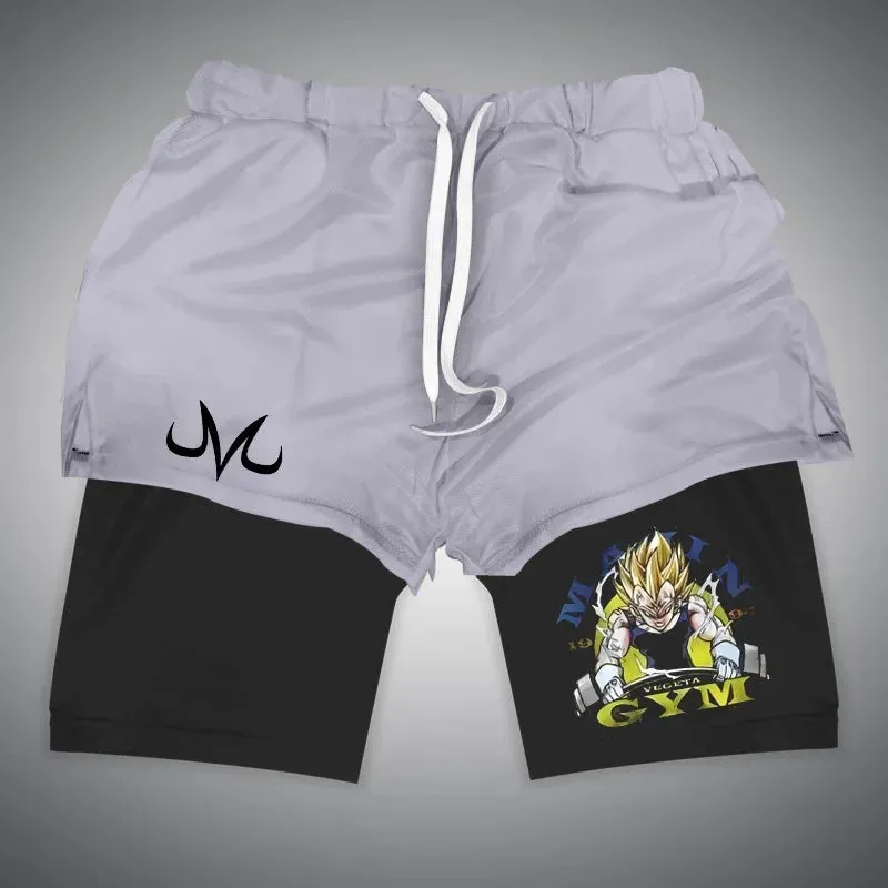 Anime NARUTO Dragon Ball One Piece Gym Shorts Man Double Layer 2-In-1 Quick-Drying Sweat-Absorbent Jogging Performance Shorts