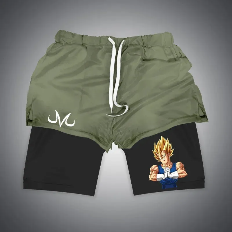 Anime NARUTO Dragon Ball One Piece Gym Shorts Man Double Layer 2-In-1 Quick-Drying Sweat-Absorbent Jogging Performance Shorts