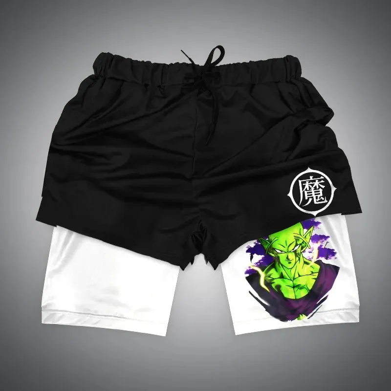 Anime NARUTO Dragon Ball One Piece Gym Shorts Man Double Layer 2-In-1 Quick-Drying Sweat-Absorbent Jogging Performance Shorts