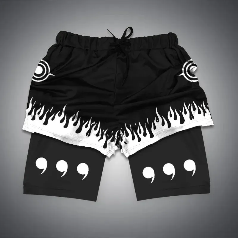 Anime NARUTO Dragon Ball One Piece Gym Shorts Man Double Layer 2-In-1 Quick-Drying Sweat-Absorbent Jogging Performance Shorts