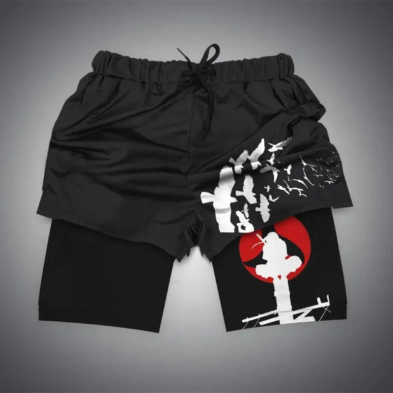 Anime NARUTO Dragon Ball One Piece Gym Shorts Man Double Layer 2-In-1 Quick-Drying Sweat-Absorbent Jogging Performance Shorts