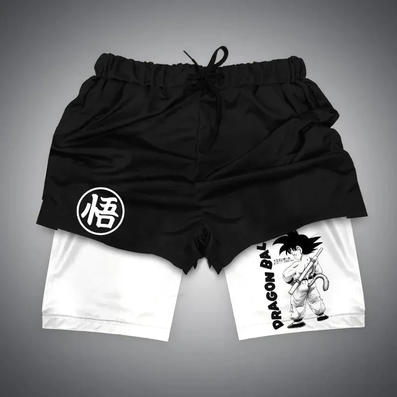 Anime NARUTO Dragon Ball One Piece Gym Shorts Man Double Layer 2-In-1 Quick-Drying Sweat-Absorbent Jogging Performance Shorts