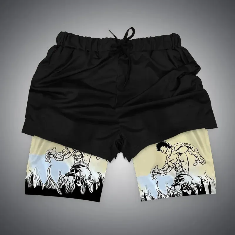 Anime NARUTO Dragon Ball One Piece Gym Shorts Man Double Layer 2-In-1 Quick-Drying Sweat-Absorbent Jogging Performance Shorts
