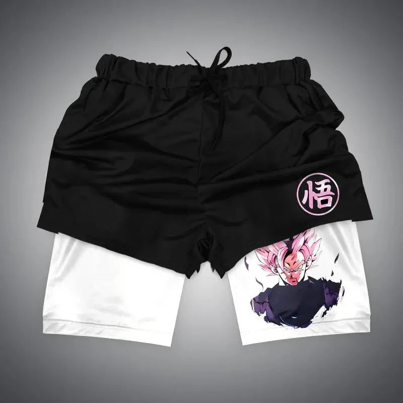 Anime NARUTO Dragon Ball One Piece Gym Shorts Man Double Layer 2-In-1 Quick-Drying Sweat-Absorbent Jogging Performance Shorts