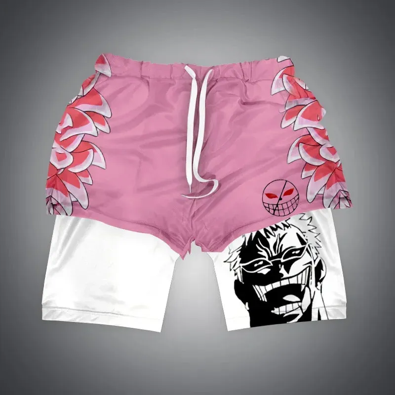 Anime NARUTO Dragon Ball One Piece Gym Shorts Man Double Layer 2-In-1 Quick-Drying Sweat-Absorbent Jogging Performance Shorts