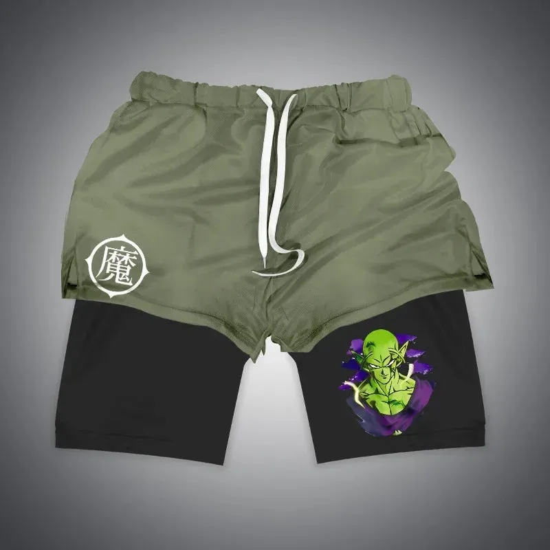 Anime NARUTO Dragon Ball One Piece Gym Shorts Man Double Layer 2-In-1 Quick-Drying Sweat-Absorbent Jogging Performance Shorts