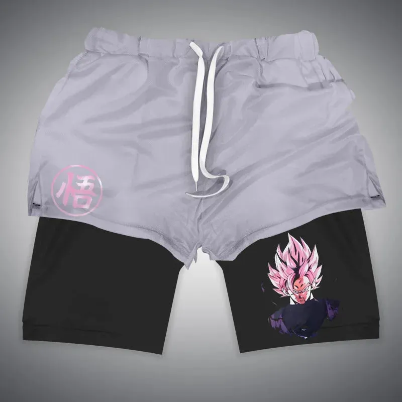 Anime NARUTO Dragon Ball One Piece Gym Shorts Man Double Layer 2-In-1 Quick-Drying Sweat-Absorbent Jogging Performance Shorts