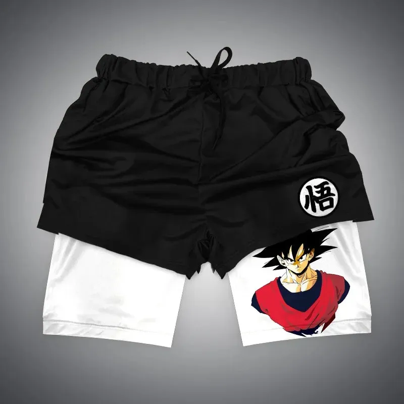 Anime NARUTO Dragon Ball One Piece Gym Shorts Man Double Layer 2-In-1 Quick-Drying Sweat-Absorbent Jogging Performance Shorts