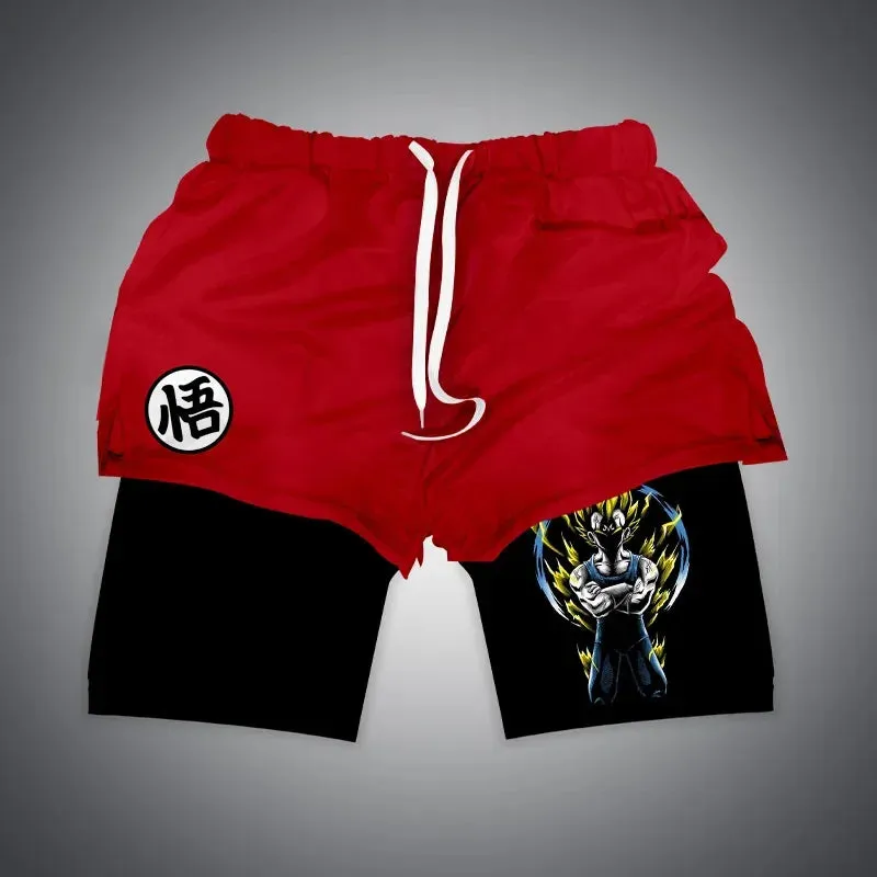 Anime NARUTO Dragon Ball One Piece Gym Shorts Man Double Layer 2-In-1 Quick-Drying Sweat-Absorbent Jogging Performance Shorts