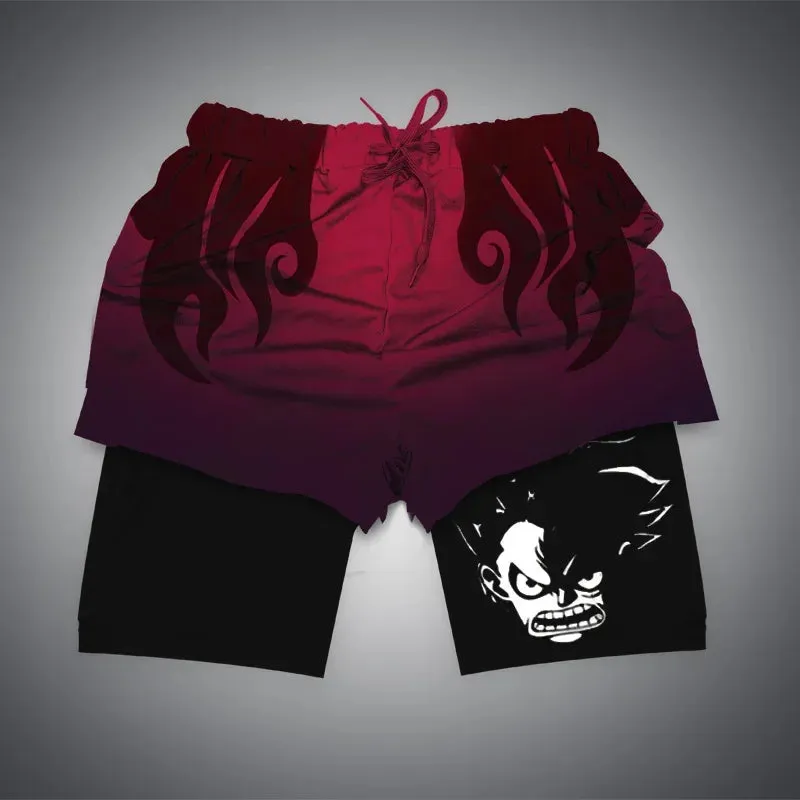 Anime NARUTO Dragon Ball One Piece Gym Shorts Man Double Layer 2-In-1 Quick-Drying Sweat-Absorbent Jogging Performance Shorts
