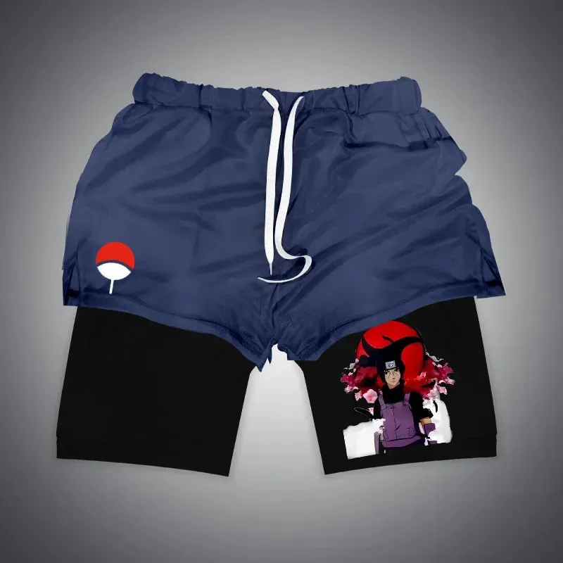 Anime NARUTO Dragon Ball One Piece Gym Shorts Man Double Layer 2-In-1 Quick-Drying Sweat-Absorbent Jogging Performance Shorts