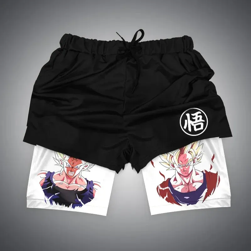 Anime NARUTO Dragon Ball One Piece Gym Shorts Man Double Layer 2-In-1 Quick-Drying Sweat-Absorbent Jogging Performance Shorts