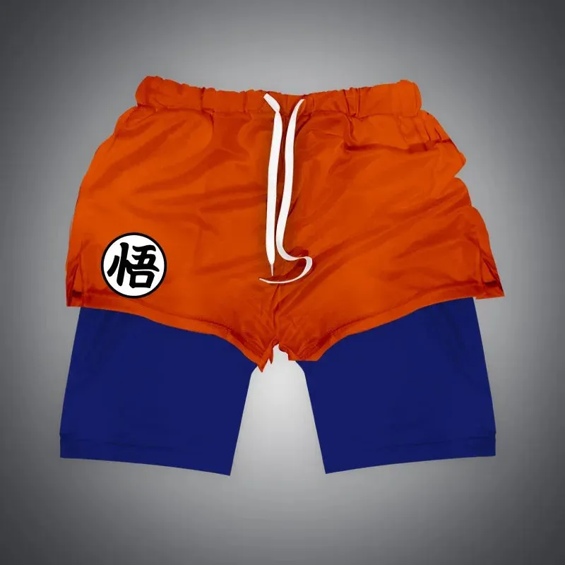 Anime NARUTO Dragon Ball One Piece Gym Shorts Man Double Layer 2-In-1 Quick-Drying Sweat-Absorbent Jogging Performance Shorts