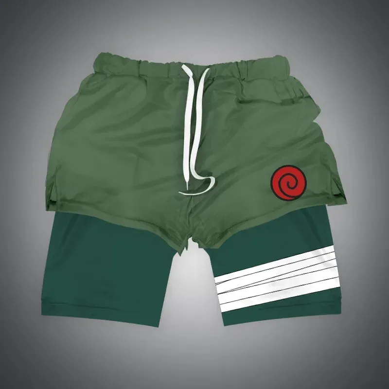 Anime NARUTO Dragon Ball One Piece Gym Shorts Man Double Layer 2-In-1 Quick-Drying Sweat-Absorbent Jogging Performance Shorts