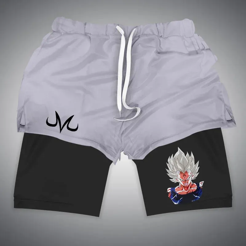 Anime NARUTO Dragon Ball One Piece Gym Shorts Man Double Layer 2-In-1 Quick-Drying Sweat-Absorbent Jogging Performance Shorts