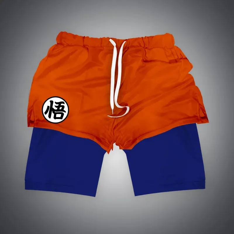 Anime NARUTO Dragon Ball One Piece Gym Shorts Man Double Layer 2-In-1 Quick-Drying Sweat-Absorbent Jogging Performance Shorts