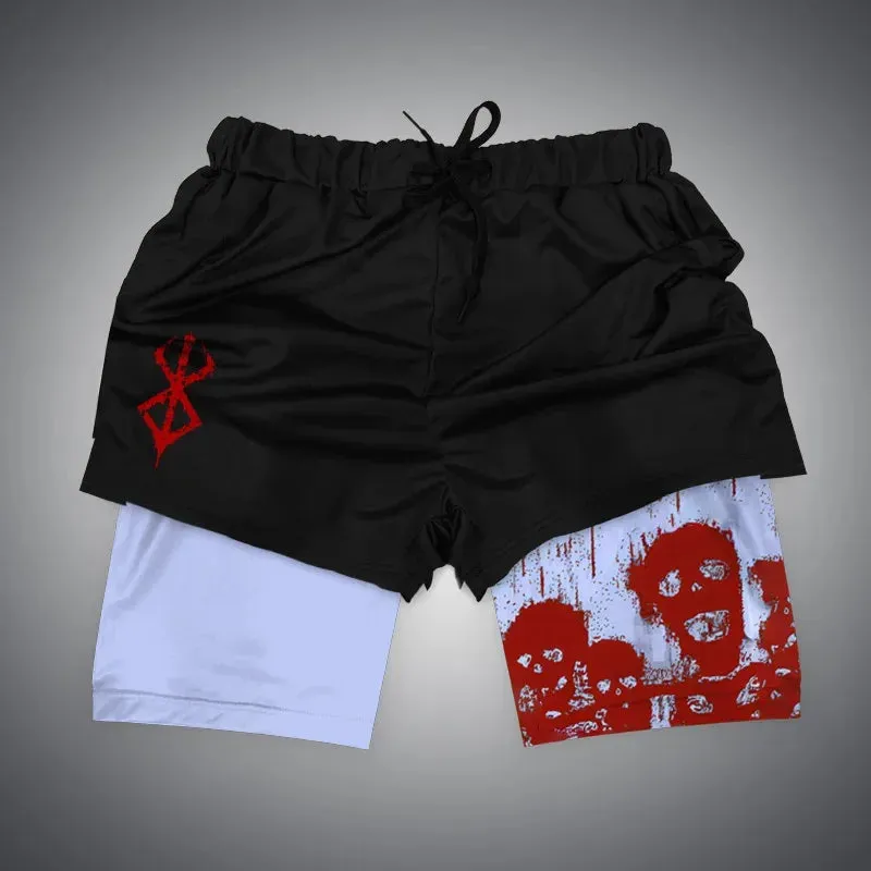 Anime NARUTO Dragon Ball One Piece Gym Shorts Man Double Layer 2-In-1 Quick-Drying Sweat-Absorbent Jogging Performance Shorts