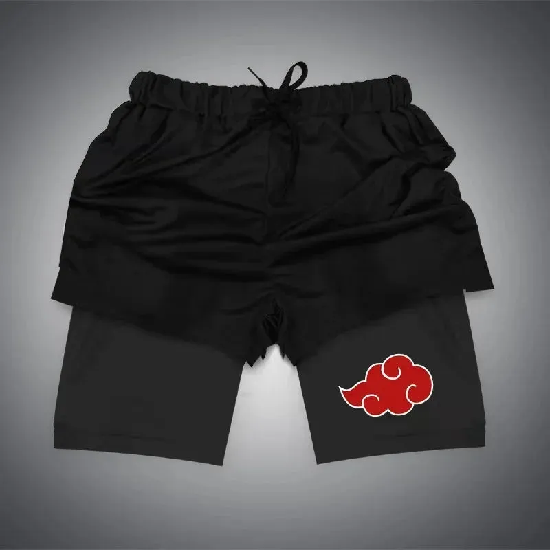 Anime NARUTO Dragon Ball One Piece Gym Shorts Man Double Layer 2-In-1 Quick-Drying Sweat-Absorbent Jogging Performance Shorts