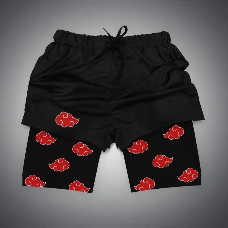 Anime NARUTO Dragon Ball One Piece Gym Shorts Man Double Layer 2-In-1 Quick-Drying Sweat-Absorbent Jogging Performance Shorts