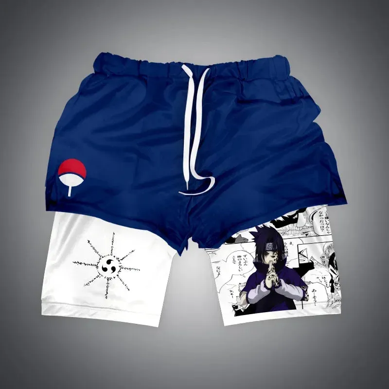 Anime NARUTO Dragon Ball One Piece Gym Shorts Man Double Layer 2-In-1 Quick-Drying Sweat-Absorbent Jogging Performance Shorts