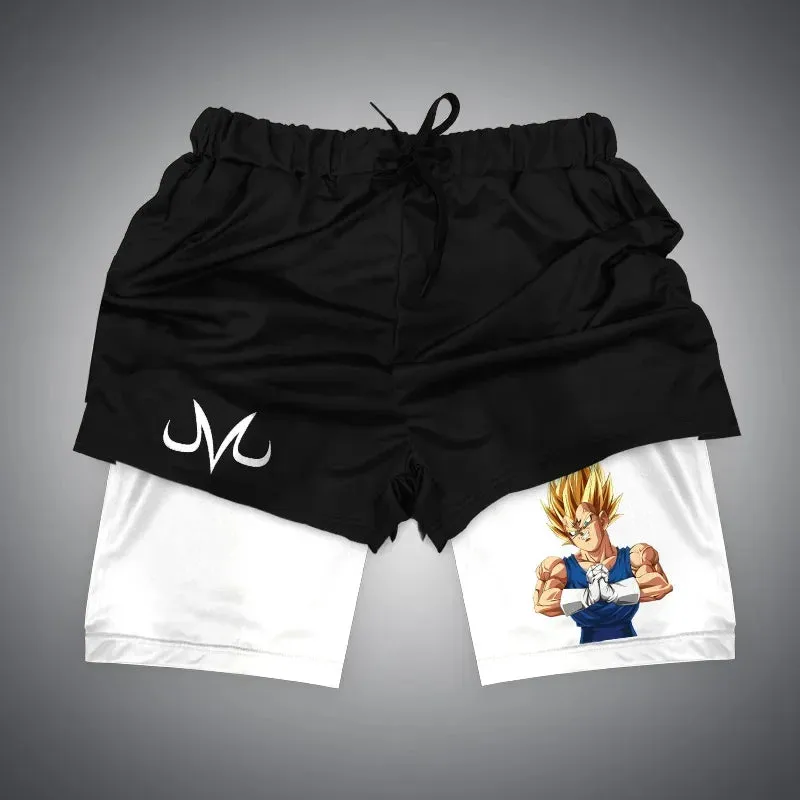 Anime NARUTO Dragon Ball One Piece Gym Shorts Man Double Layer 2-In-1 Quick-Drying Sweat-Absorbent Jogging Performance Shorts