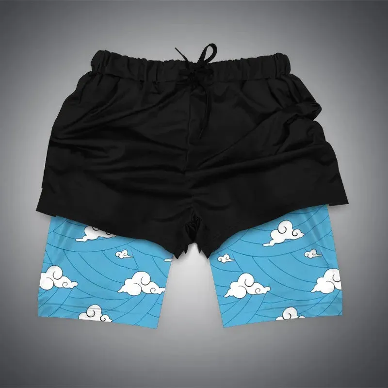Anime NARUTO Dragon Ball One Piece Gym Shorts Man Double Layer 2-In-1 Quick-Drying Sweat-Absorbent Jogging Performance Shorts
