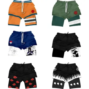 Anime NARUTO Dragon Ball One Piece Gym Shorts Man Double Layer 2-In-1 Quick-Drying Sweat-Absorbent Jogging Performance Shorts