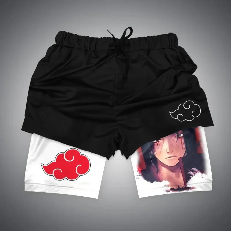 Anime NARUTO Dragon Ball One Piece Gym Shorts Man Double Layer 2-In-1 Quick-Drying Sweat-Absorbent Jogging Performance Shorts