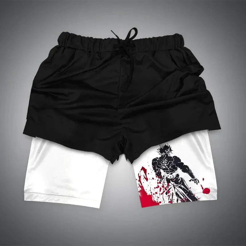 Anime NARUTO Dragon Ball One Piece Gym Shorts Man Double Layer 2-In-1 Quick-Drying Sweat-Absorbent Jogging Performance Shorts
