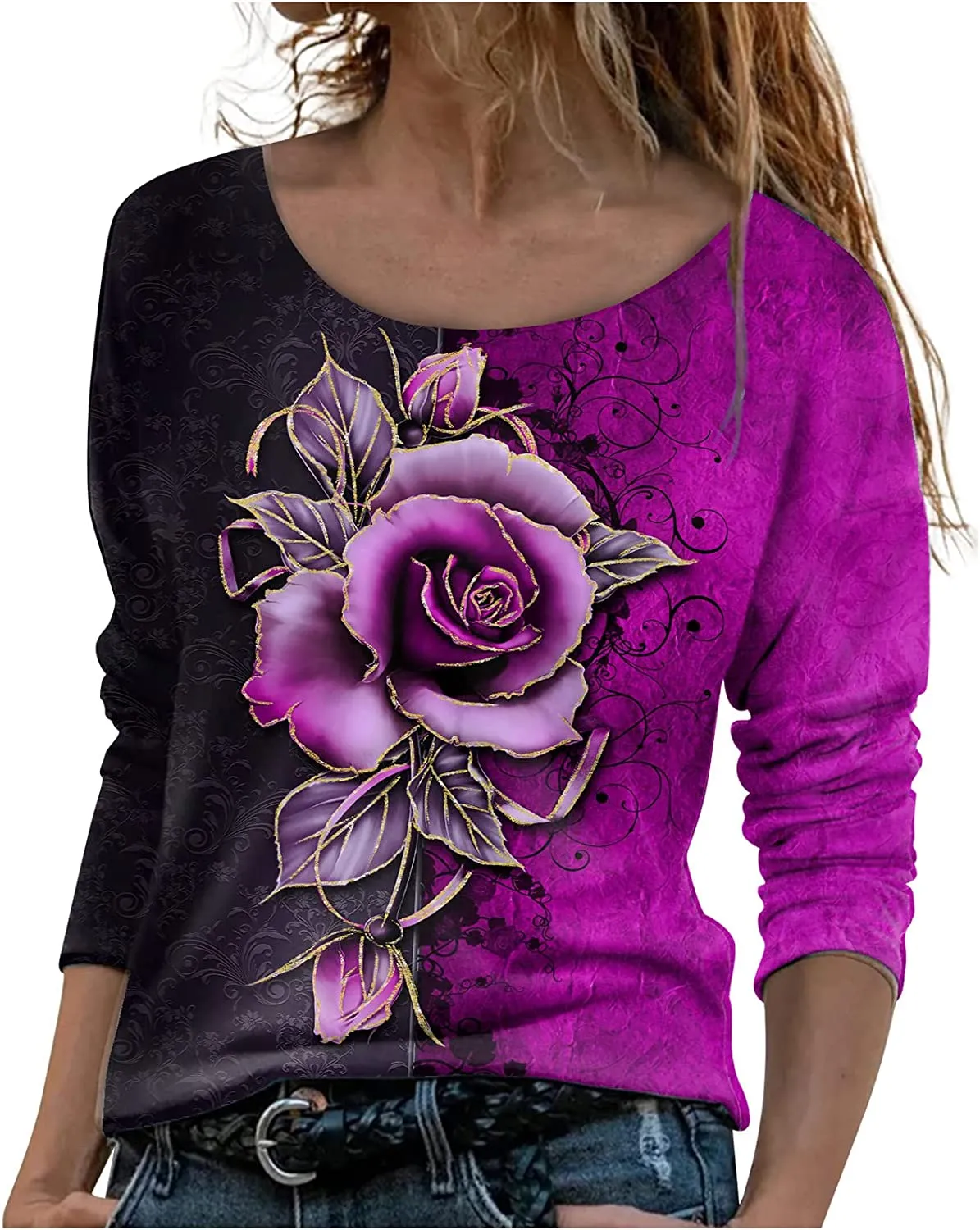 Annabella Creations Womens Cute Floral Print Long Sleeve T Shirts Casual
