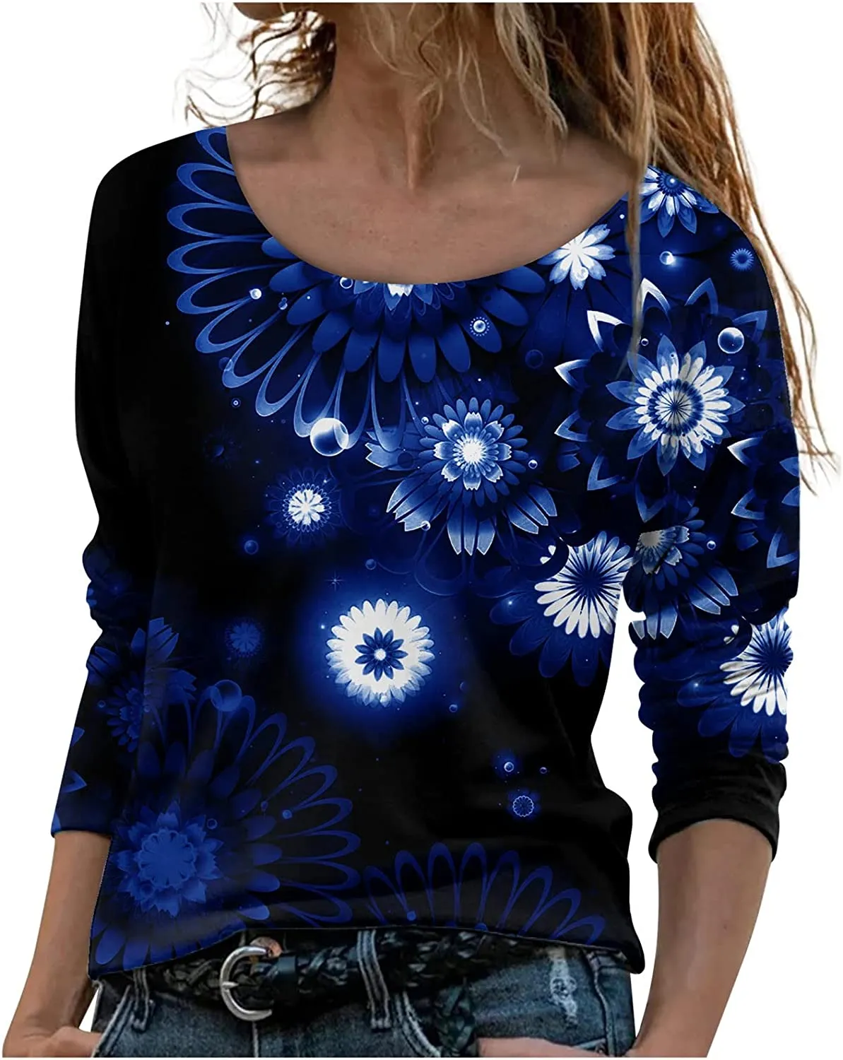 Annabella Creations Womens Cute Floral Print Long Sleeve T Shirts Casual