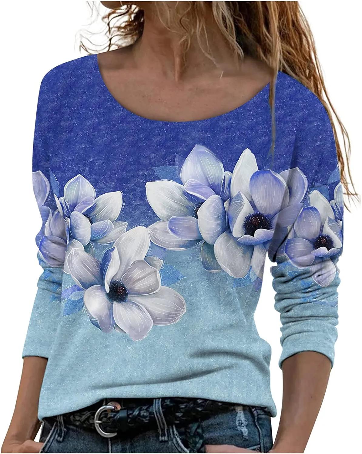 Annabella Creations Womens Cute Floral Print Long Sleeve T Shirts Casual