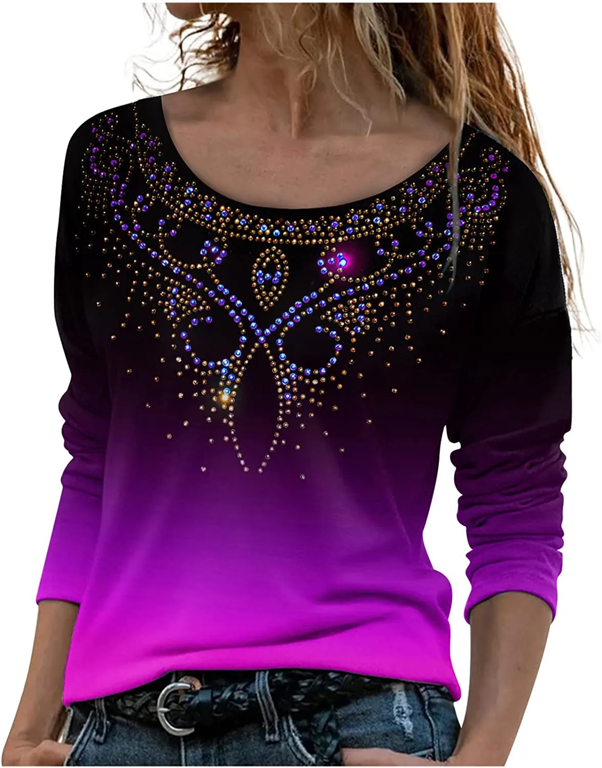 Annabella Creations Womens Cute Floral Print Long Sleeve T Shirts Casual