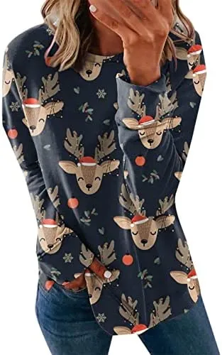 Annabella Creations Womens Cute Floral Print Long Sleeve T Shirts Casual
