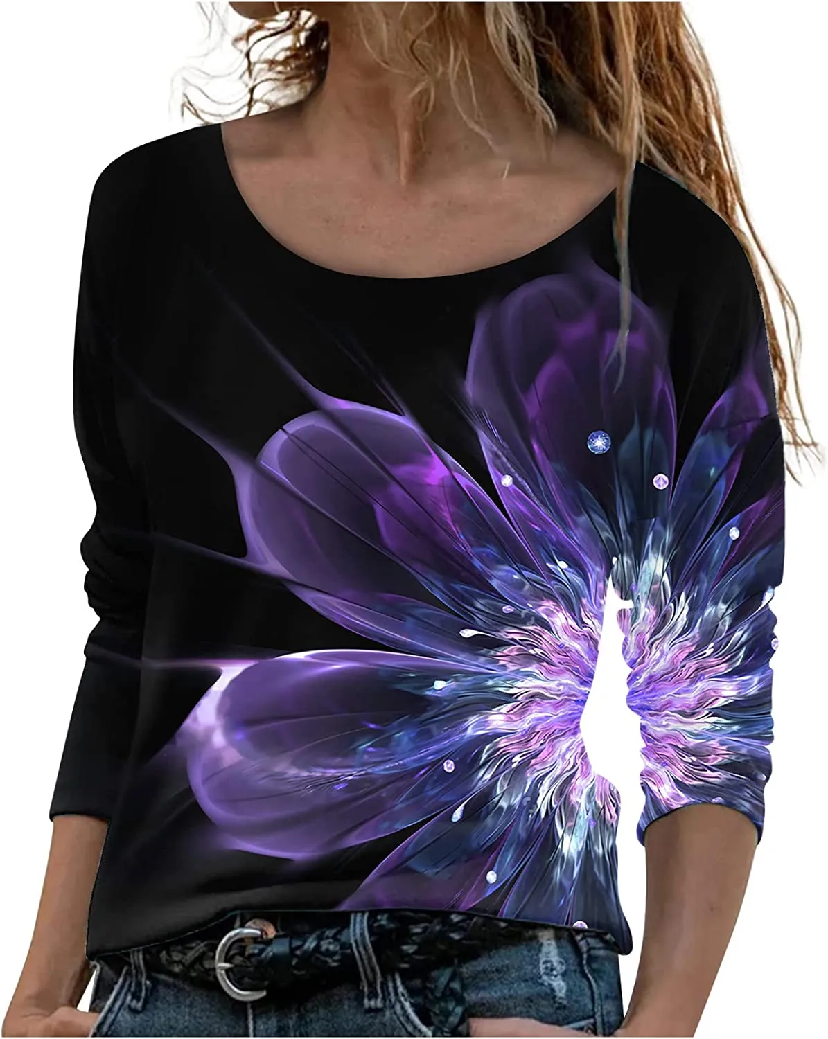 Annabella Creations Womens Cute Floral Print Long Sleeve T Shirts Casual