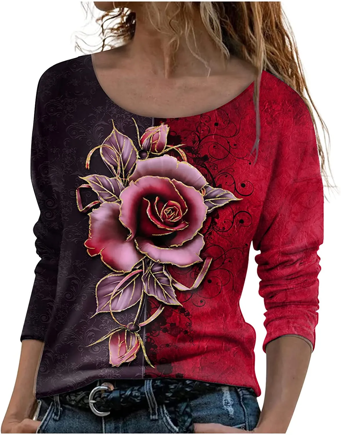 Annabella Creations Womens Cute Floral Print Long Sleeve T Shirts Casual