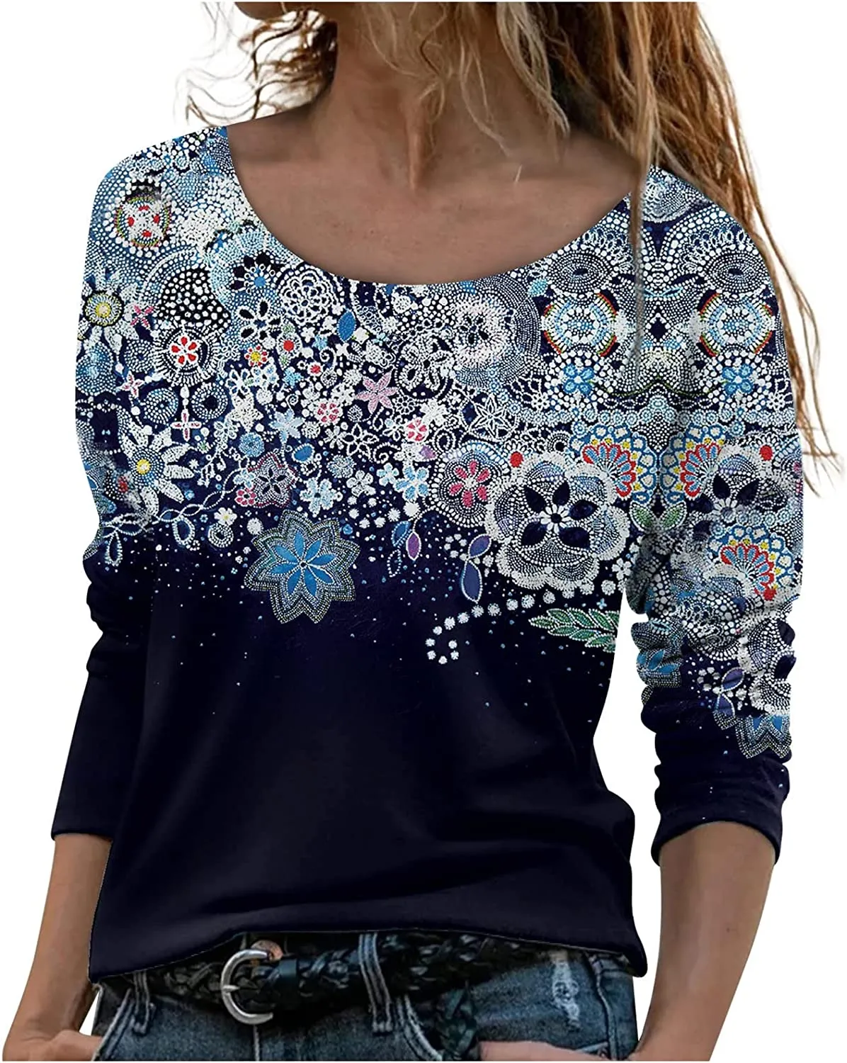 Annabella Creations Womens Cute Floral Print Long Sleeve T Shirts Casual