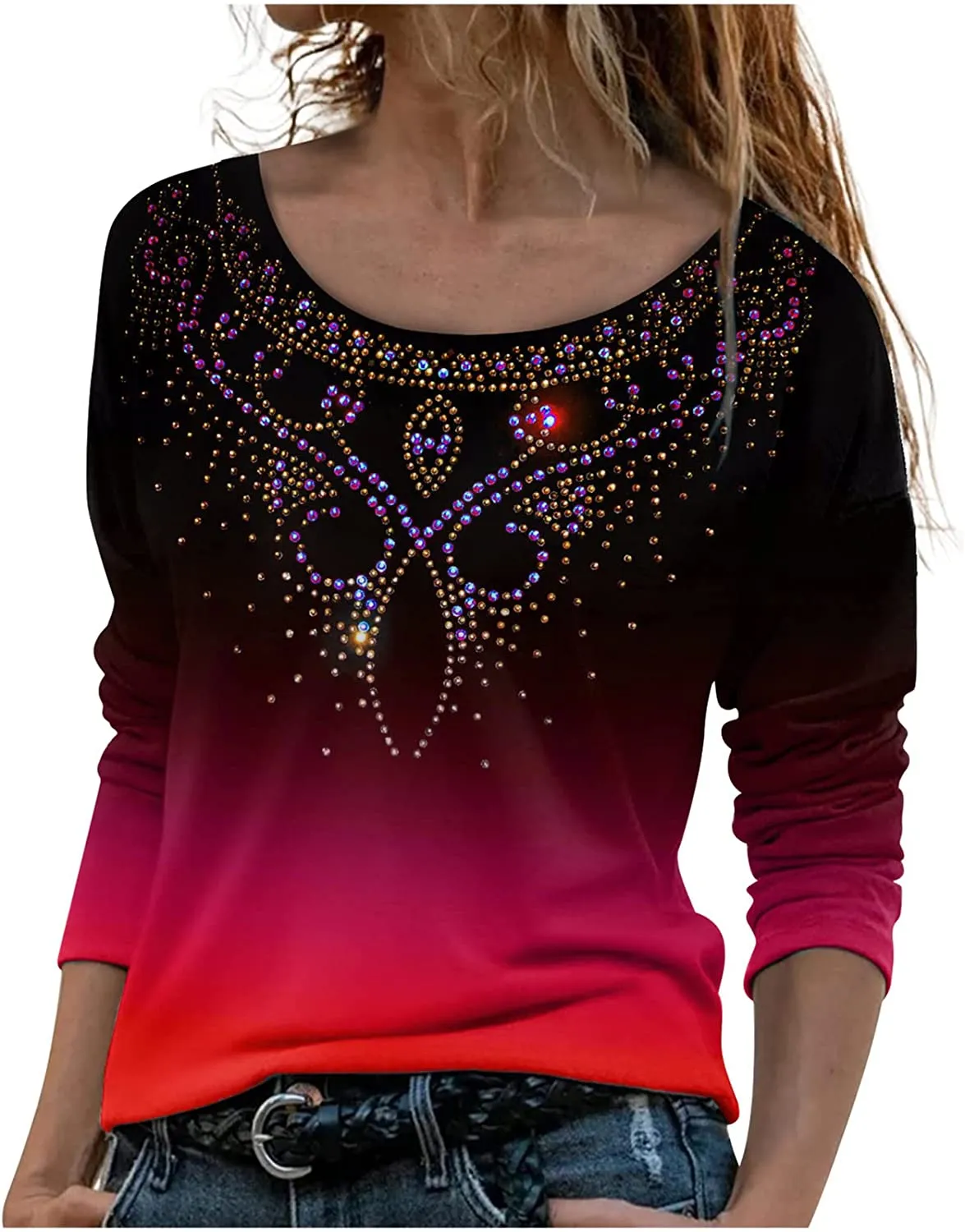 Annabella Creations Womens Cute Floral Print Long Sleeve T Shirts Casual