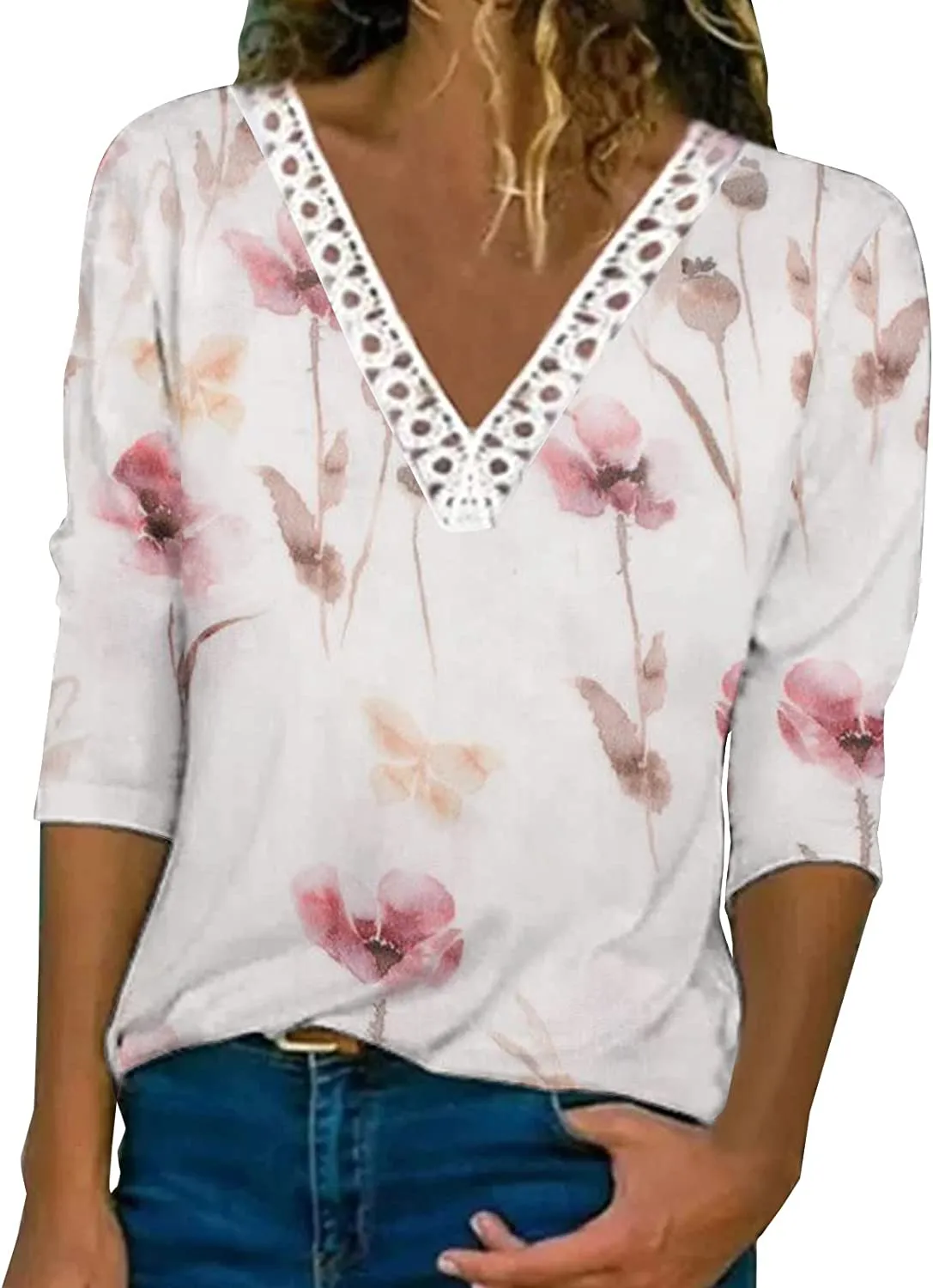 Annabella Creations Womens Cute Floral Print Long Sleeve T Shirts Casual