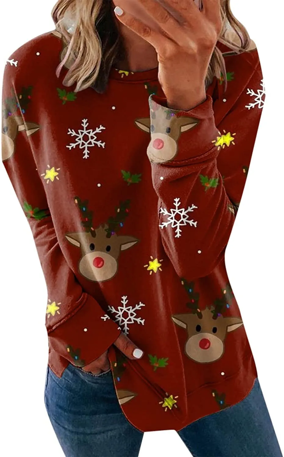 Annabella Creations Womens Cute Floral Print Long Sleeve T Shirts Casual