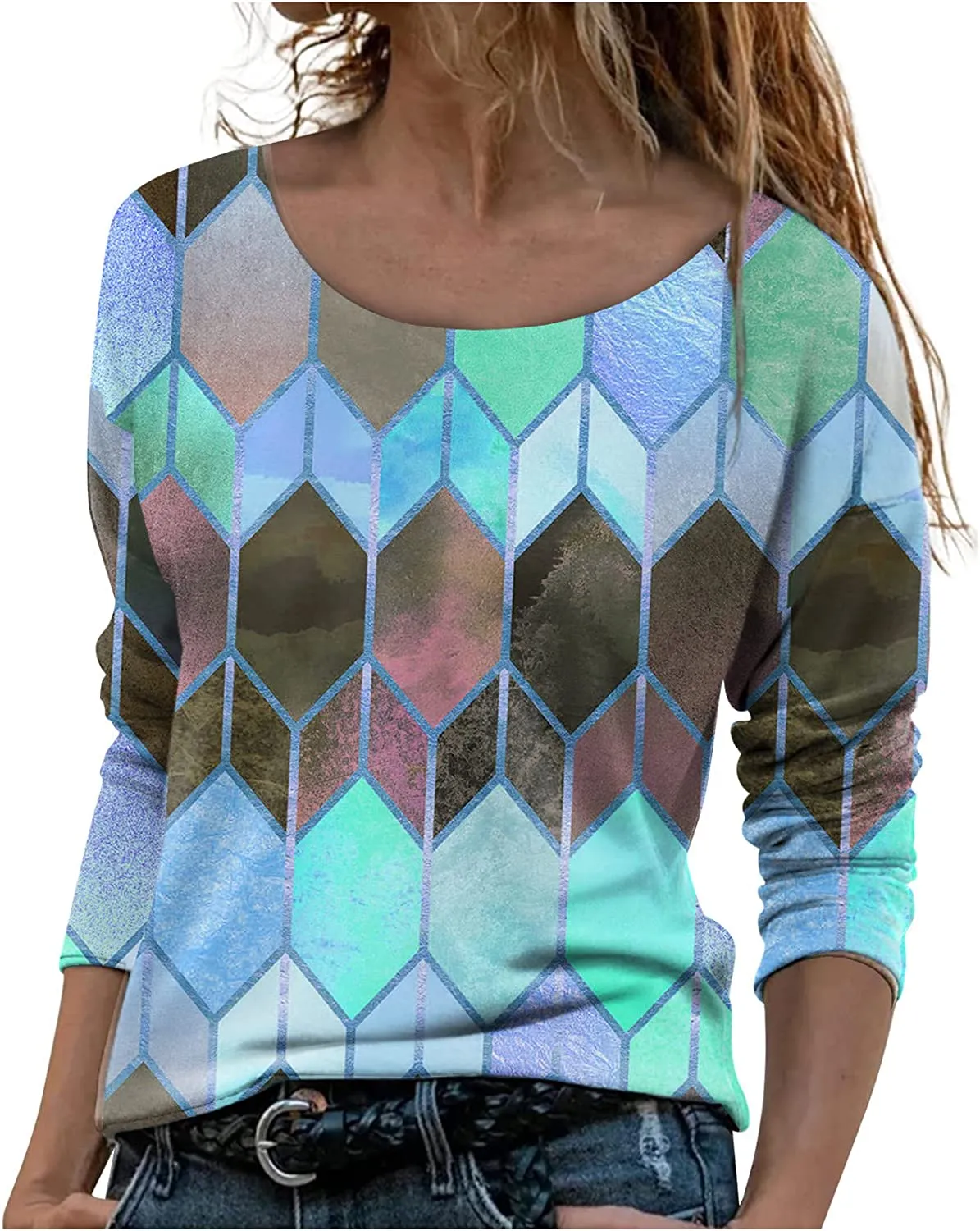 Annabella Creations Womens Cute Floral Print Long Sleeve T Shirts Casual