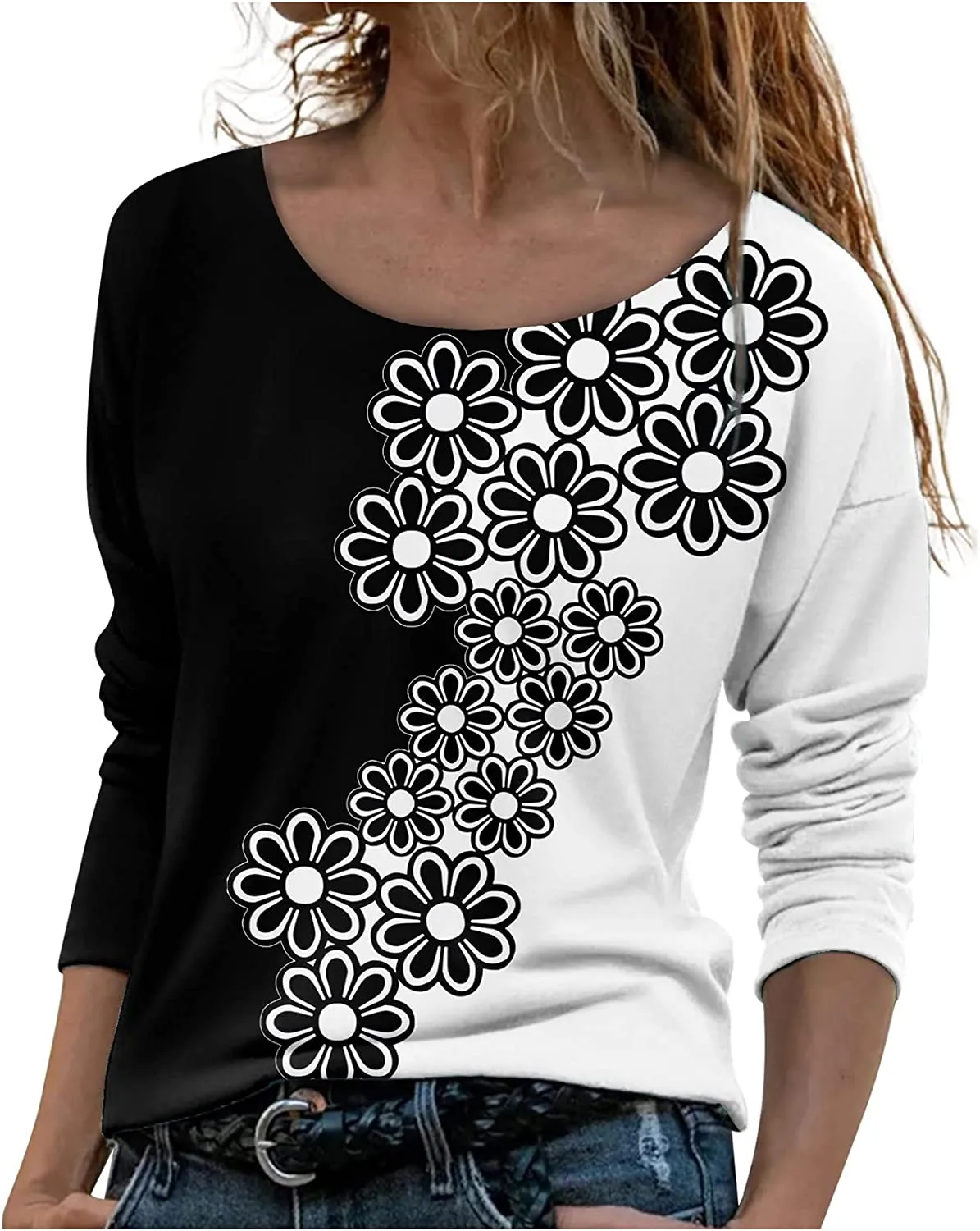 Annabella Creations Womens Cute Floral Print Long Sleeve T Shirts Casual