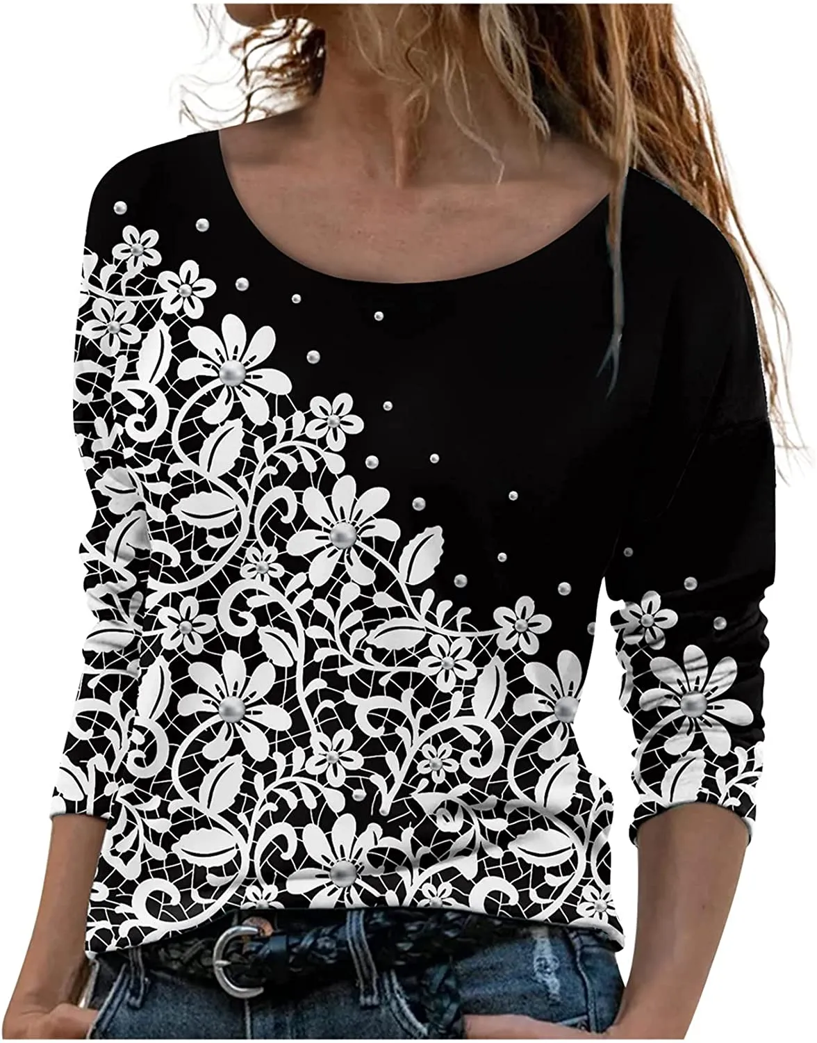 Annabella Creations Womens Cute Floral Print Long Sleeve T Shirts Casual