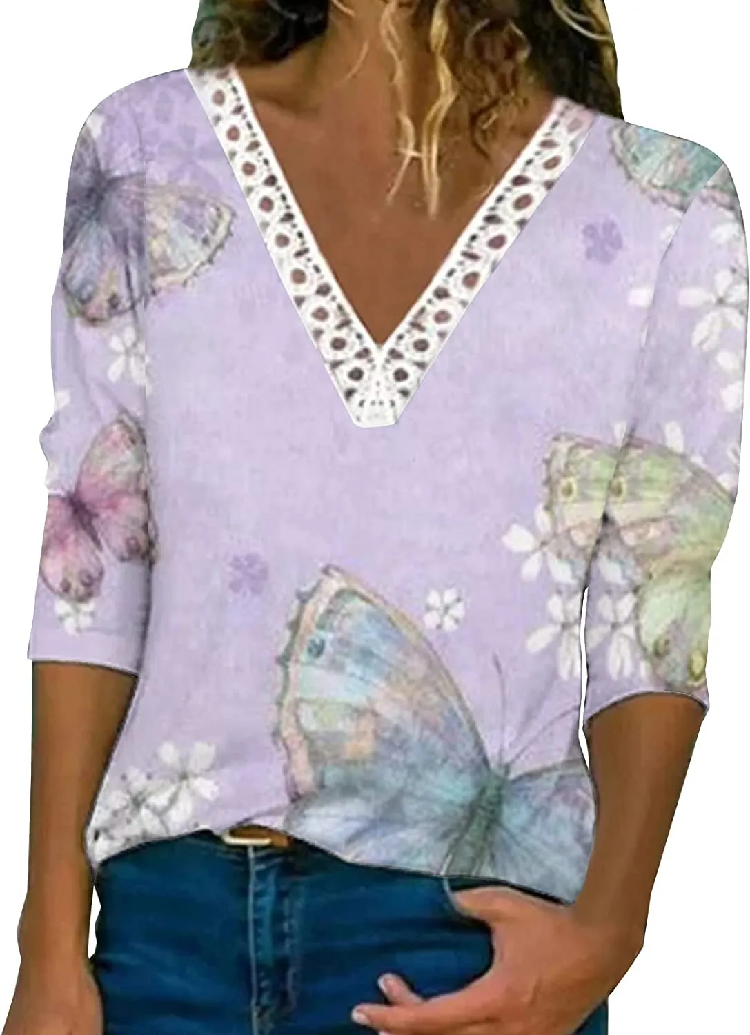 Annabella Creations Womens Cute Floral Print Long Sleeve T Shirts Casual